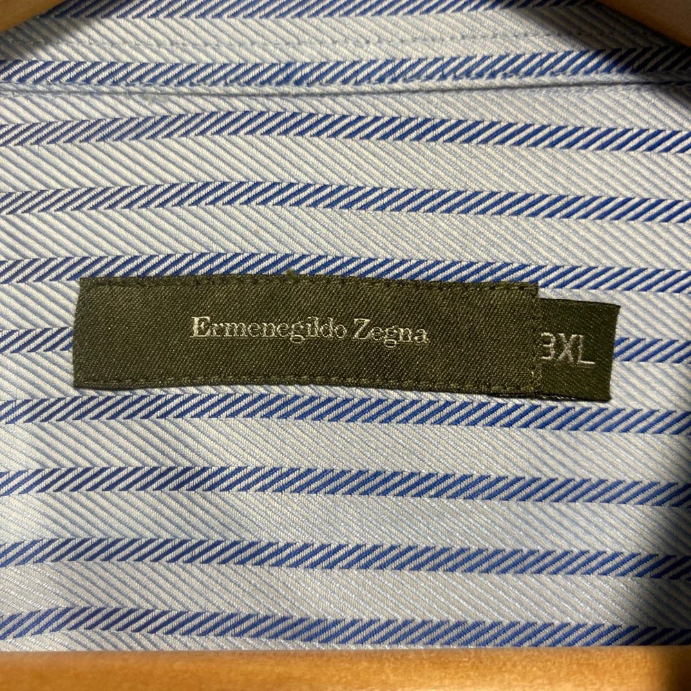 Ermenegildo Zegna Mens 3XL Blue White Striped Cotton Long Sleeve  Shirt - Picture 4 of 11